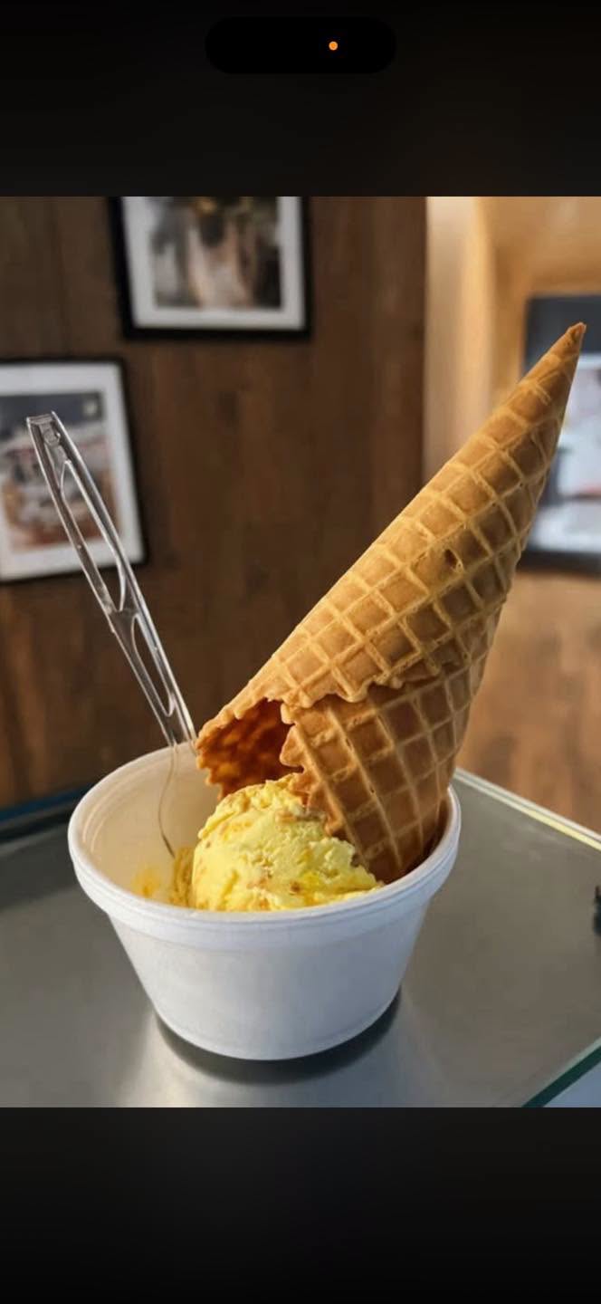 Hand-dipped ice cream in a fresh waffle cone